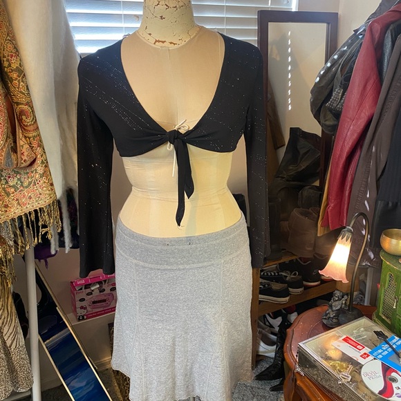 Vintage Mariposa black sparkly long sleeve tie front top - Picture 3 of 8